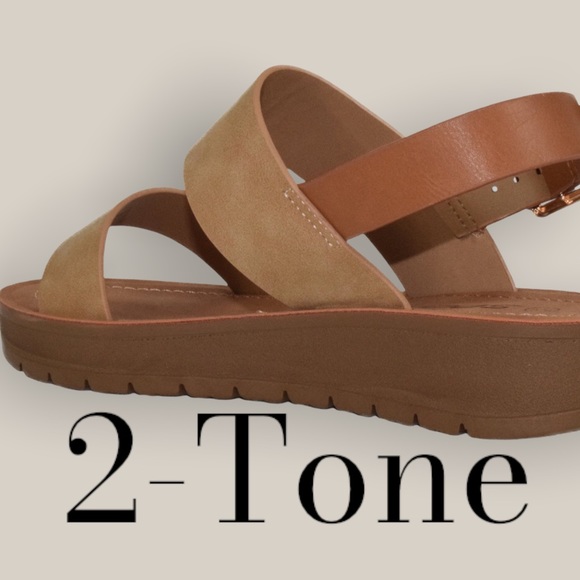 Soda Shoes - Soda Remus Tan 2-Tone Color Block Ankle Strap Lug Sole Vacation Shoe Sandal